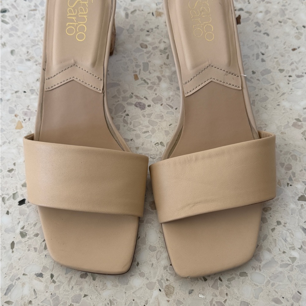Franco Sarto Beige Open-Toe Slide Mules